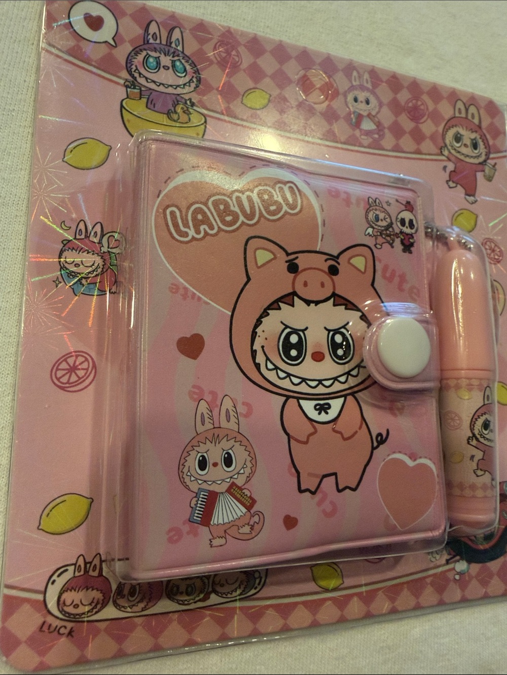 Labubu Pink Mini Paper Notebook Mini Pen Set New - Picture 4 of 4